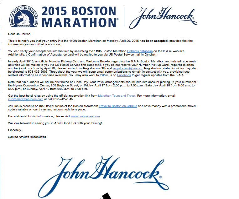 2015 Boston Marathon Acceptance