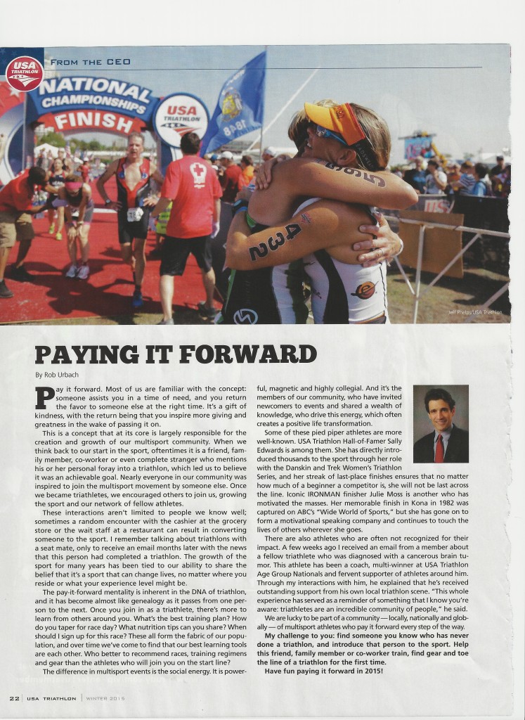 "Pay it Forward" courtesy of USA Triathlon Magazine